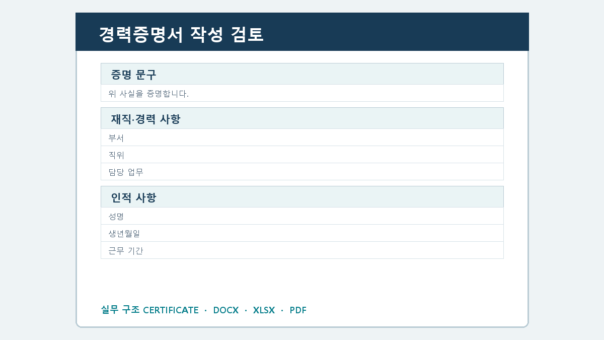 경력증명서 양식 작성 순서