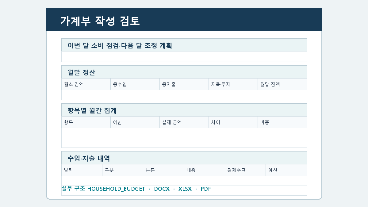 가계부 양식 작성 순서